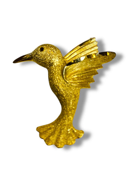 Goldtone Hummingbird Brooch Pin Textured Sparkle 2"