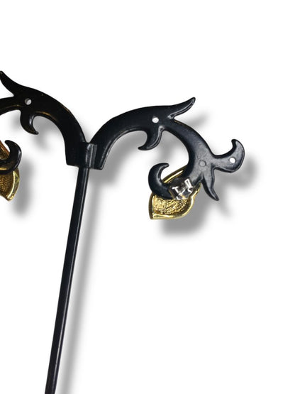 1980s 17mm Goldtone Black Post Pierced Earrings Rhinestone