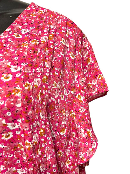 Size 3X Carolina Belle Montreal Cap Sleeve Floral Shirt Pink Womens