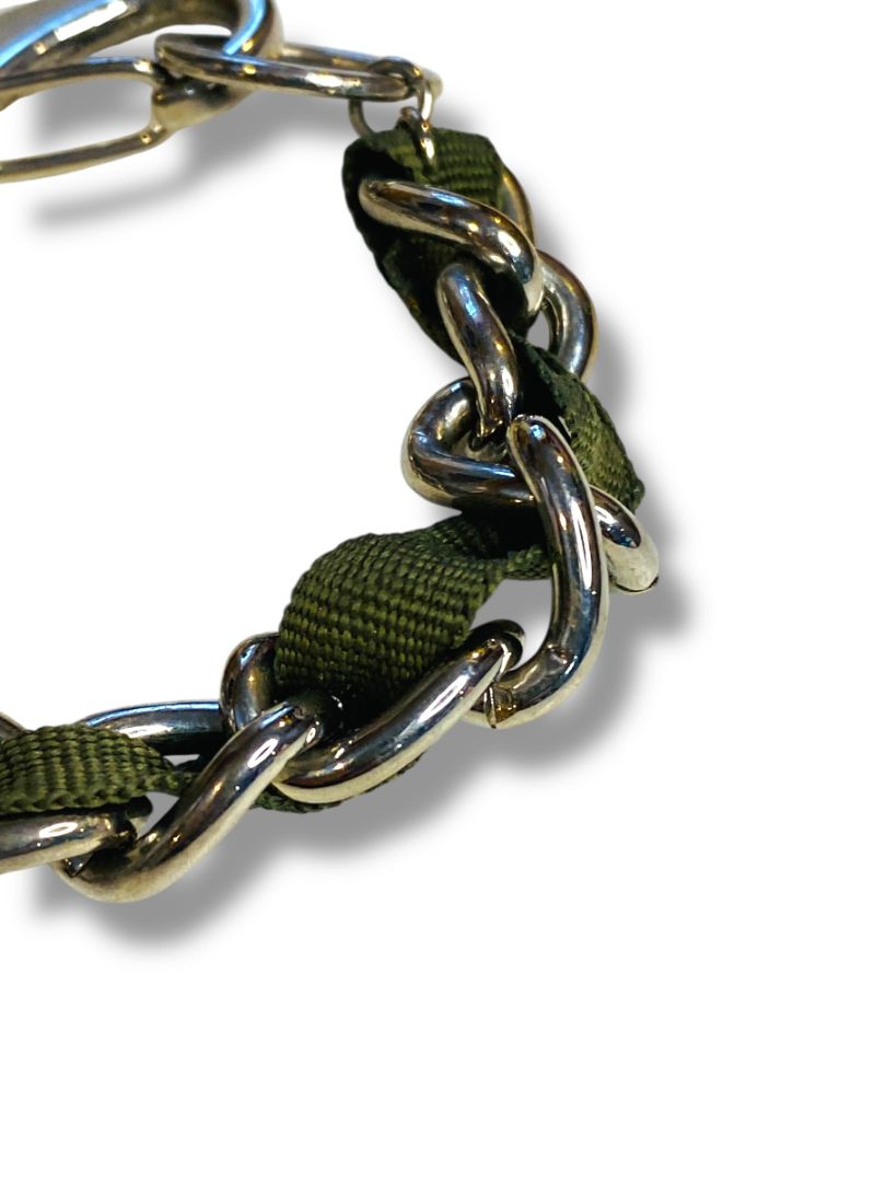 Harajuku Lovers Silvertone Dark Green Ribbon Bracelet Chunky 8"