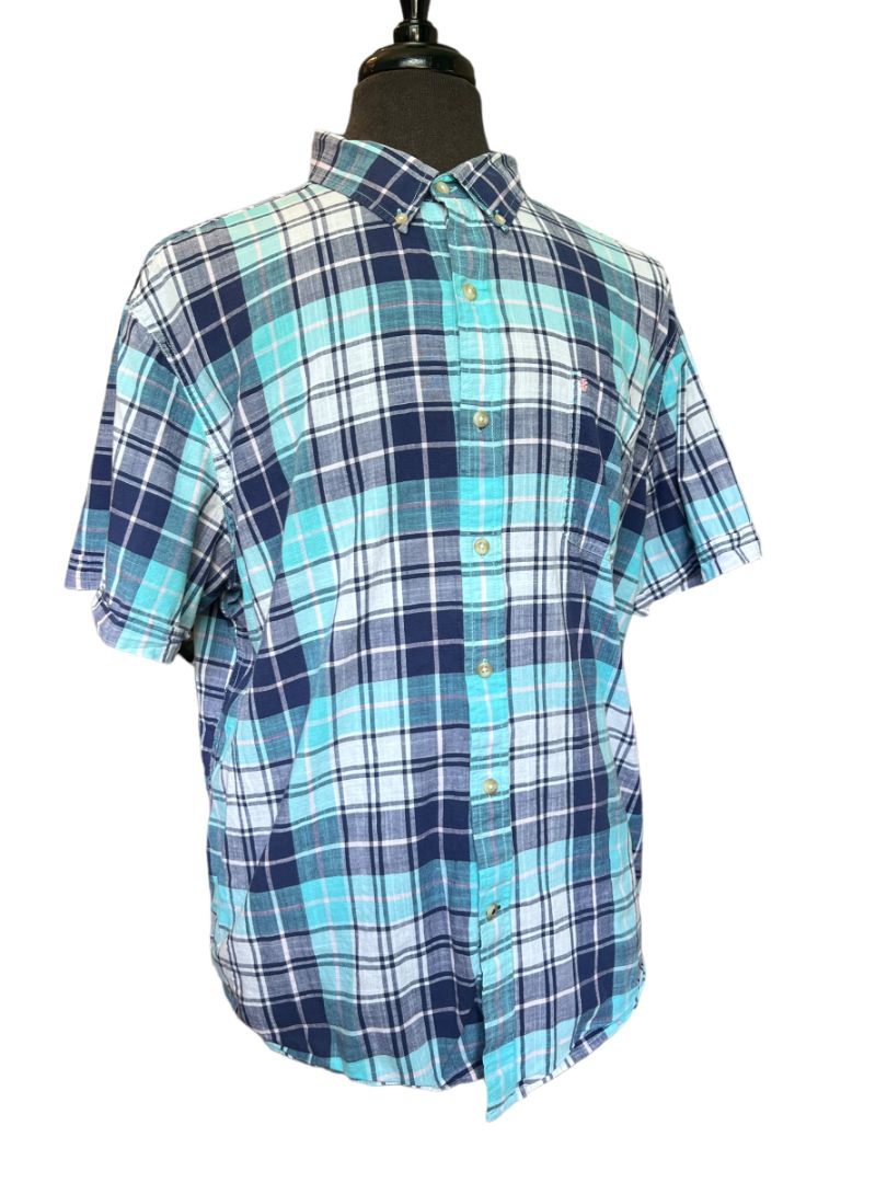 Size XXL Izod Saltwater Short Sleeve Plaid Shirt Button Down