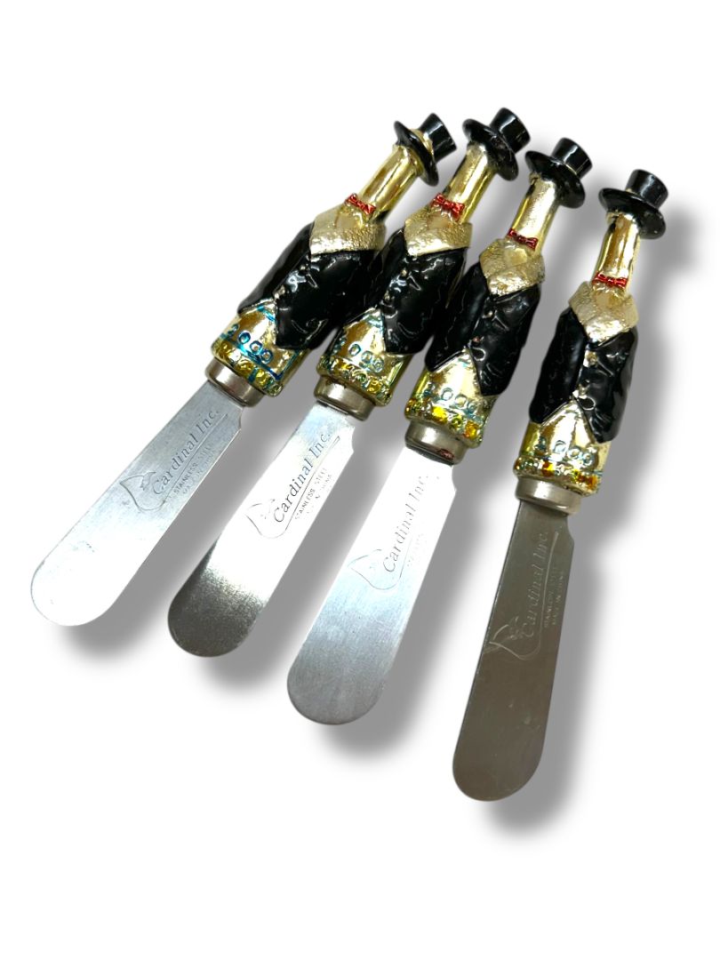 Y2k New Years Millenium Cheese Knives Spreaders Set of 4 Champagne Tophat