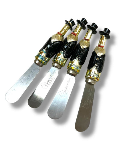 Y2k New Years Millenium Cheese Knives Spreaders Set of 4 Champagne Tophat