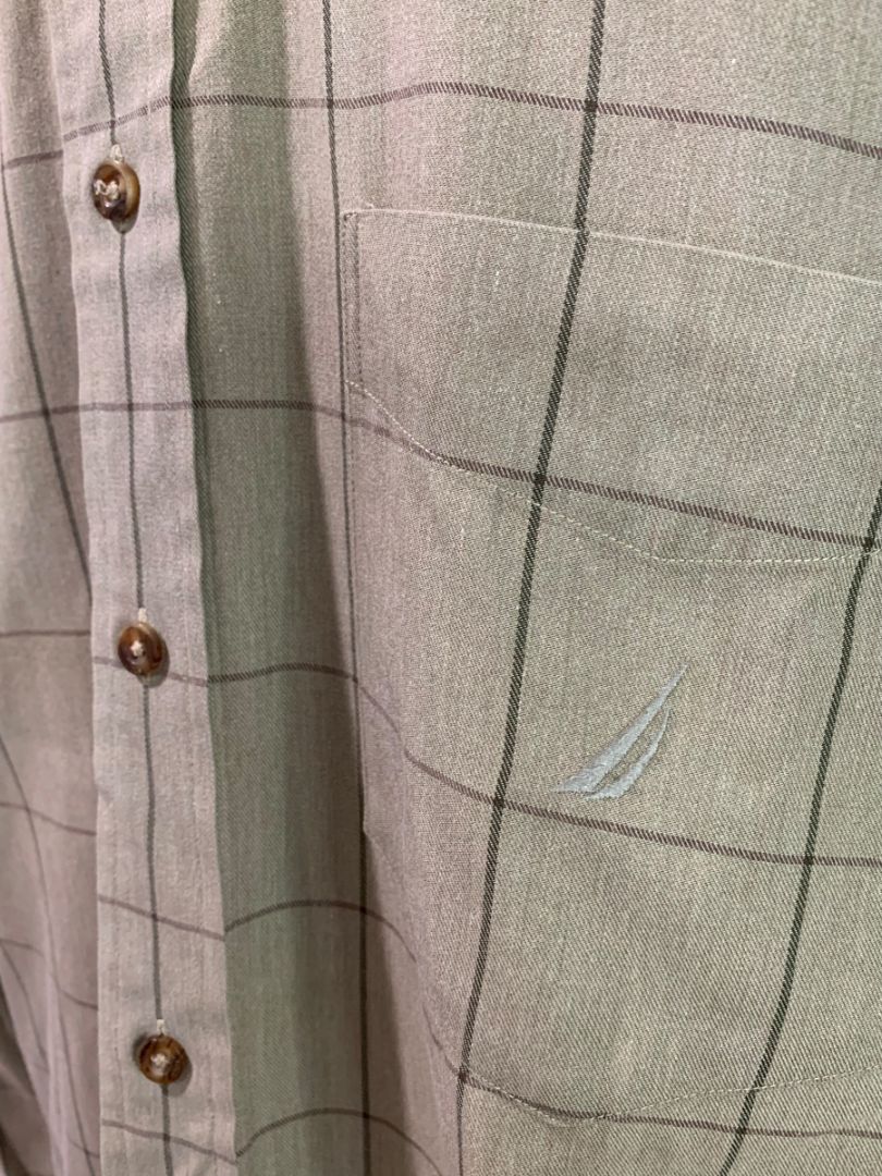 Size XL Nautica Mens Button Down Brown Dress Shirt Heavy Cotton