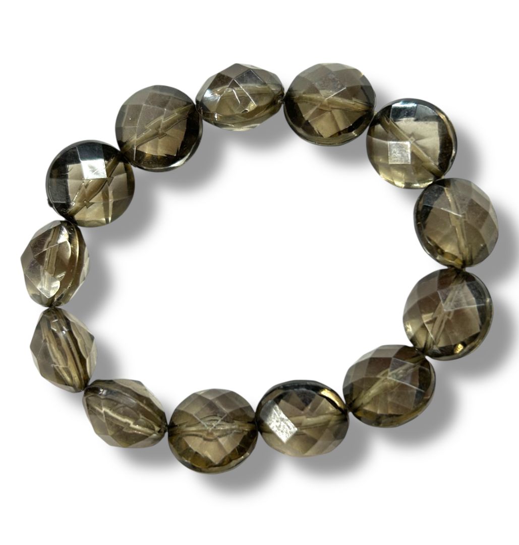 Beaded Smoky Faceted Bead Bracelet Stretch Stretchy