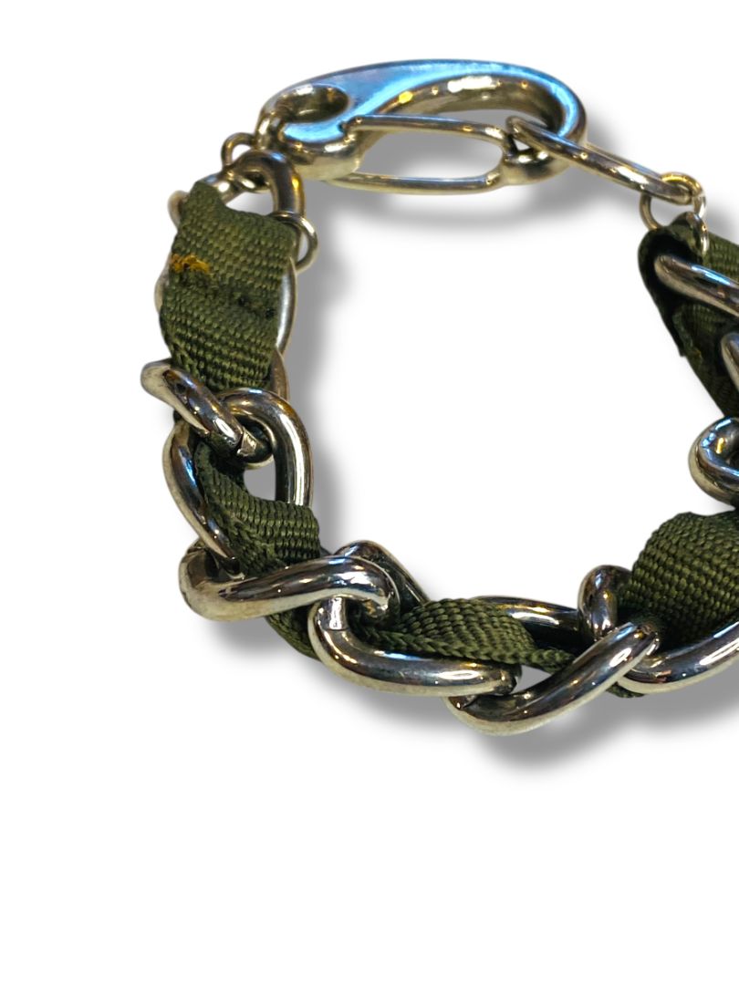 Harajuku Lovers Silvertone Dark Green Ribbon Bracelet Chunky 8"