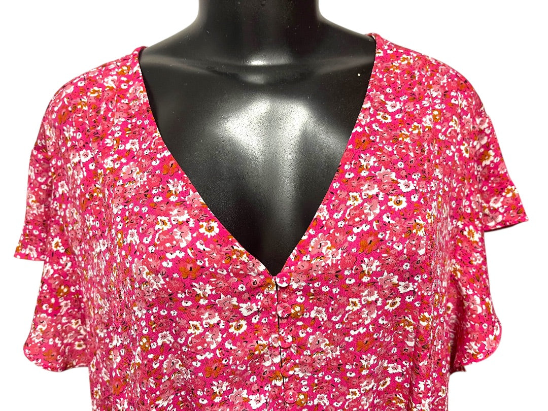 Size 3X Carolina Belle Montreal Cap Sleeve Floral Shirt Pink Womens