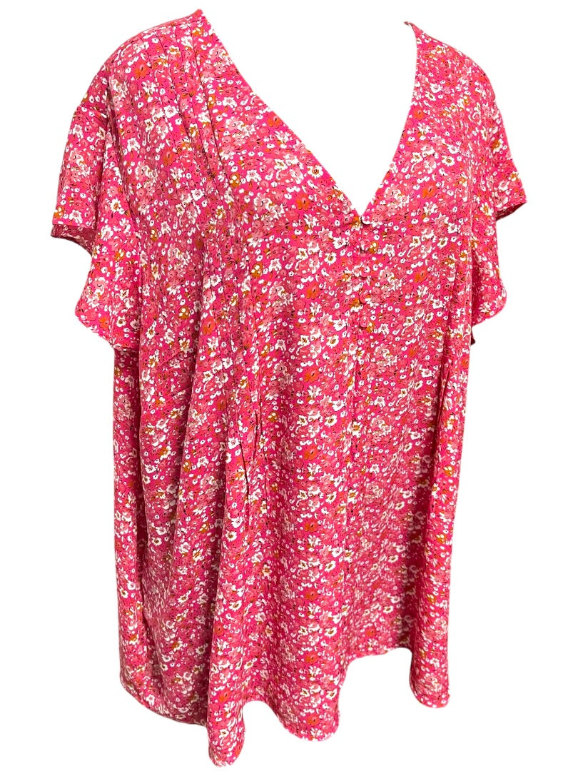 Size 3X Carolina Belle Montreal Cap Sleeve Floral Shirt Pink Womens