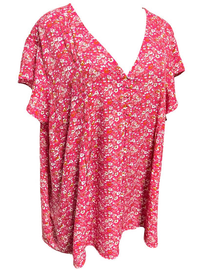 Size 3X Carolina Belle Montreal Cap Sleeve Floral Shirt Pink Womens