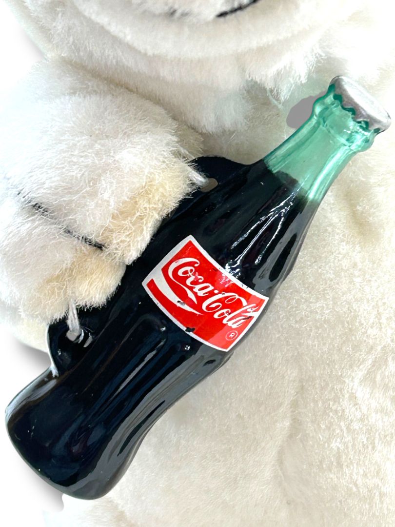 1990s Coca-Cola Stuffed Animal Polar Bear Plush 7" Coke Bottle