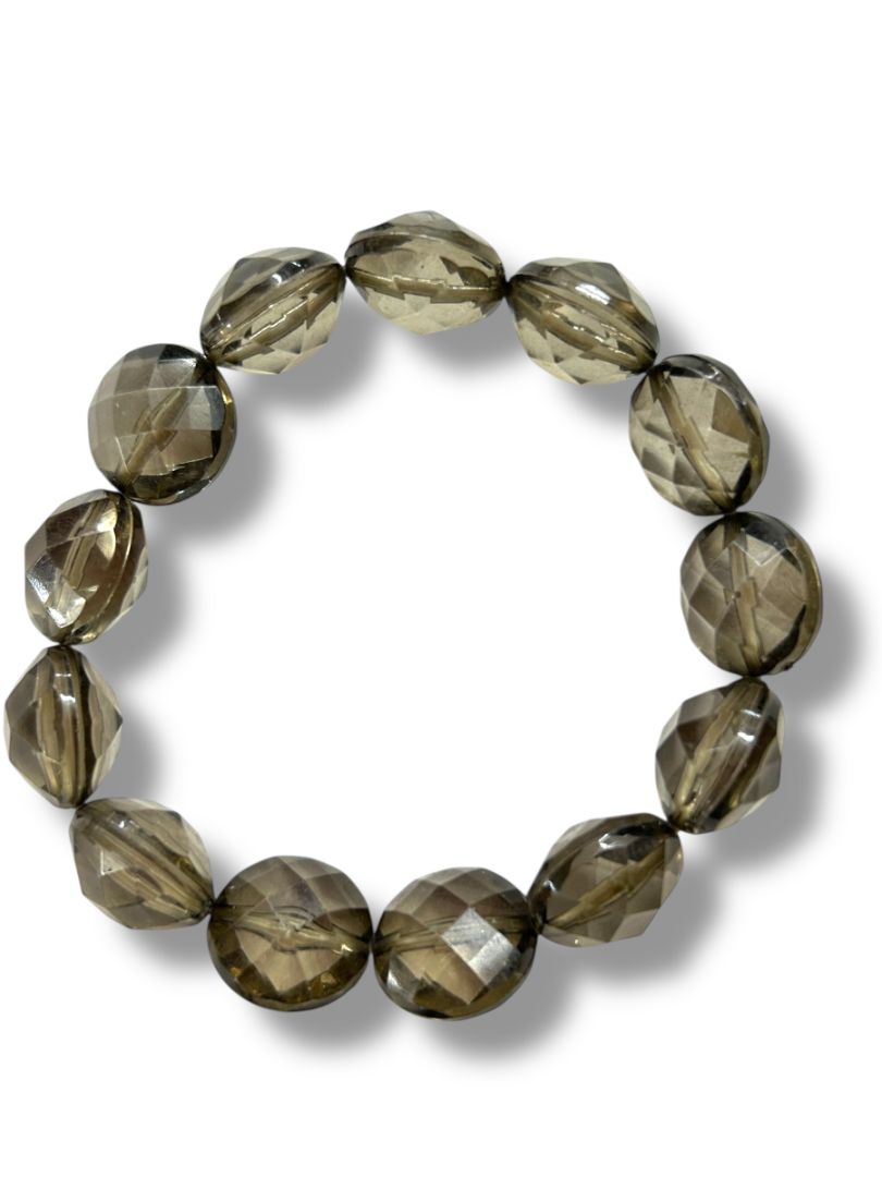 Beaded Smoky Faceted Bead Bracelet Stretch Stretchy