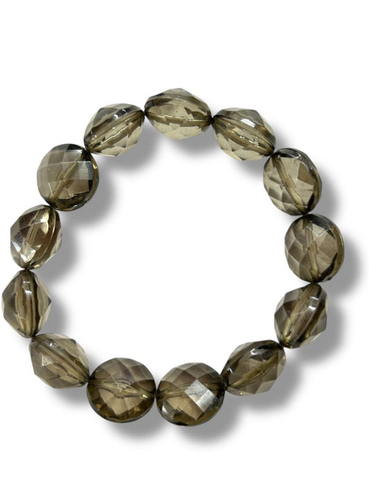 Beaded Smoky Faceted Bead Bracelet Stretch Stretchy