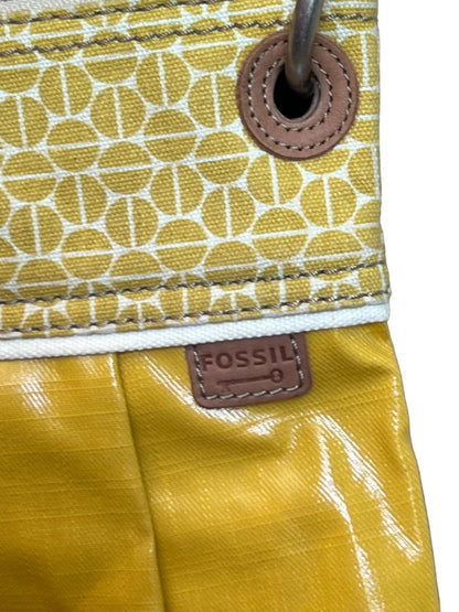 Fossil Key Per Golden Yellow Coated Canvas Crossbody Shoulder Bag Purse With Key Tag