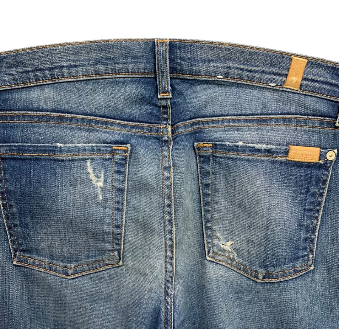 Size 25 7 for All Mankind Blue Distressed The Ankle Skinny Womens Jeans