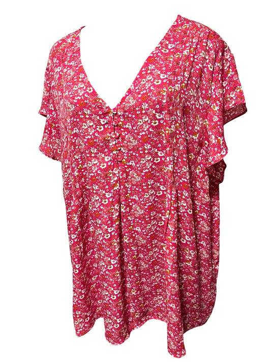 Size 3X Carolina Belle Montreal Cap Sleeve Floral Shirt Pink Womens