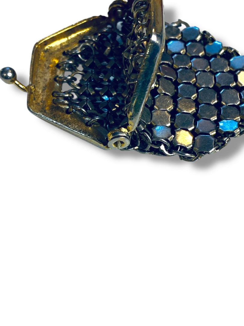 Small 2.25" Change Accessory Purse Hinged Silvertone Goldtone Mesh