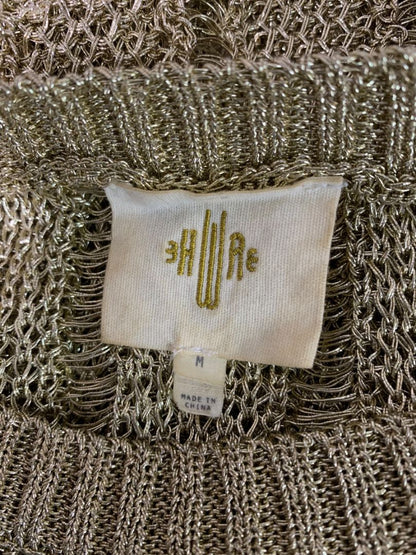 Medium HWRE Anthropologie Womens Loose Knit Metallic Sweater Gold