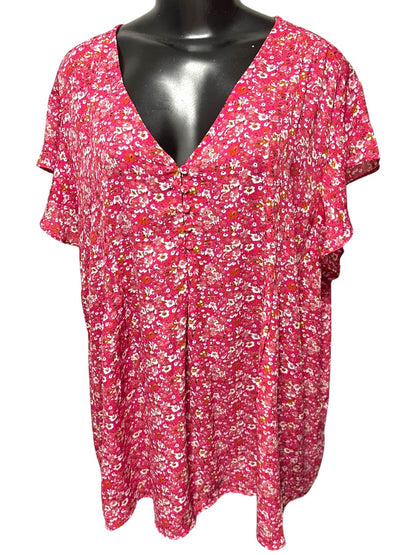 Size 3X Carolina Belle Montreal Cap Sleeve Floral Shirt Pink Womens