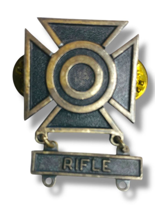 Vintage WW2 Sterling Silver Markmanship Rifle Badge Pin Medal with Bar 2"