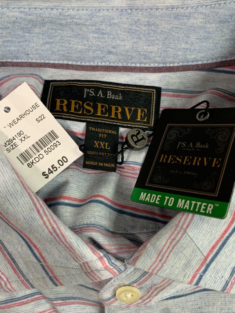 Size XXL Jos A Bank Reserve Mens New Striped Polo Shirt Short Sleeve