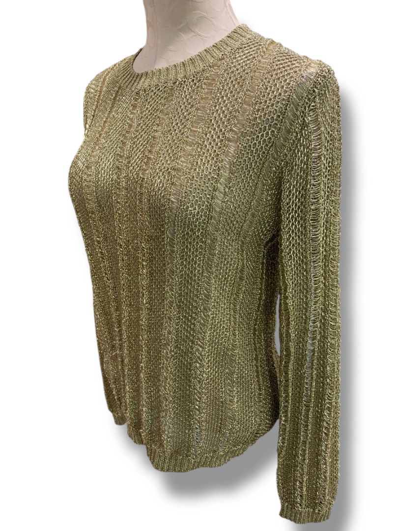 Medium HWRE Anthropologie Womens Loose Knit Metallic Sweater Gold