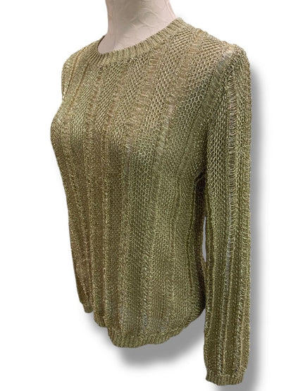 Medium HWRE Anthropologie Womens Loose Knit Metallic Sweater Gold