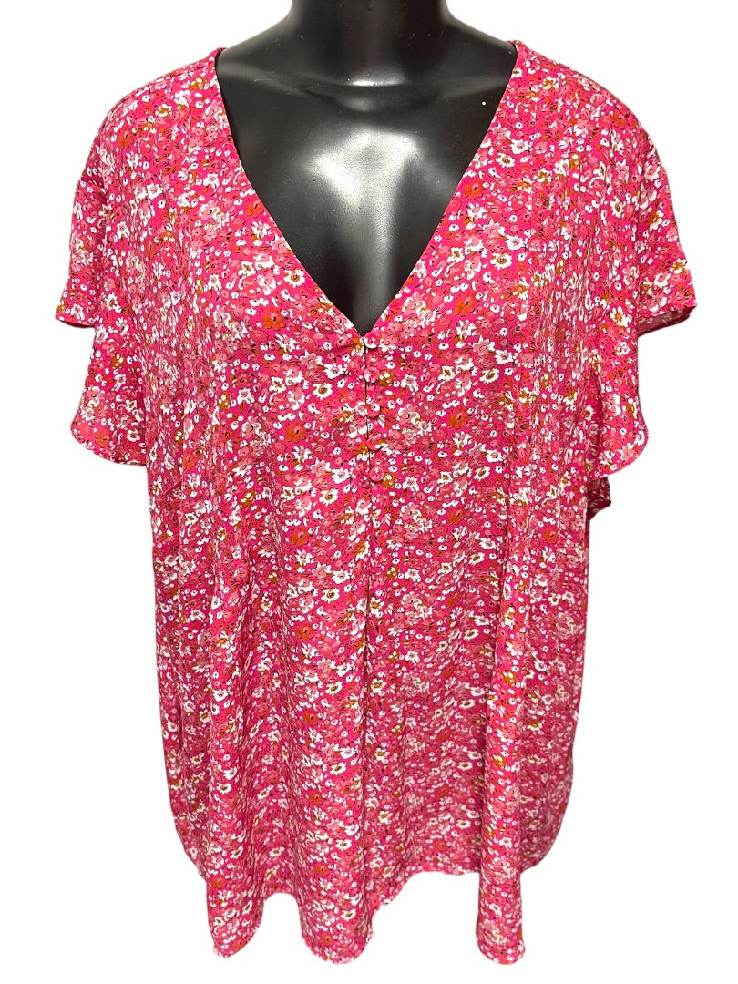 Size 3X Carolina Belle Montreal Cap Sleeve Floral Shirt Pink Womens