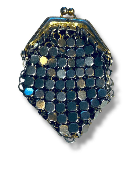 Small 2.25" Change Accessory Purse Hinged Silvertone Goldtone Mesh