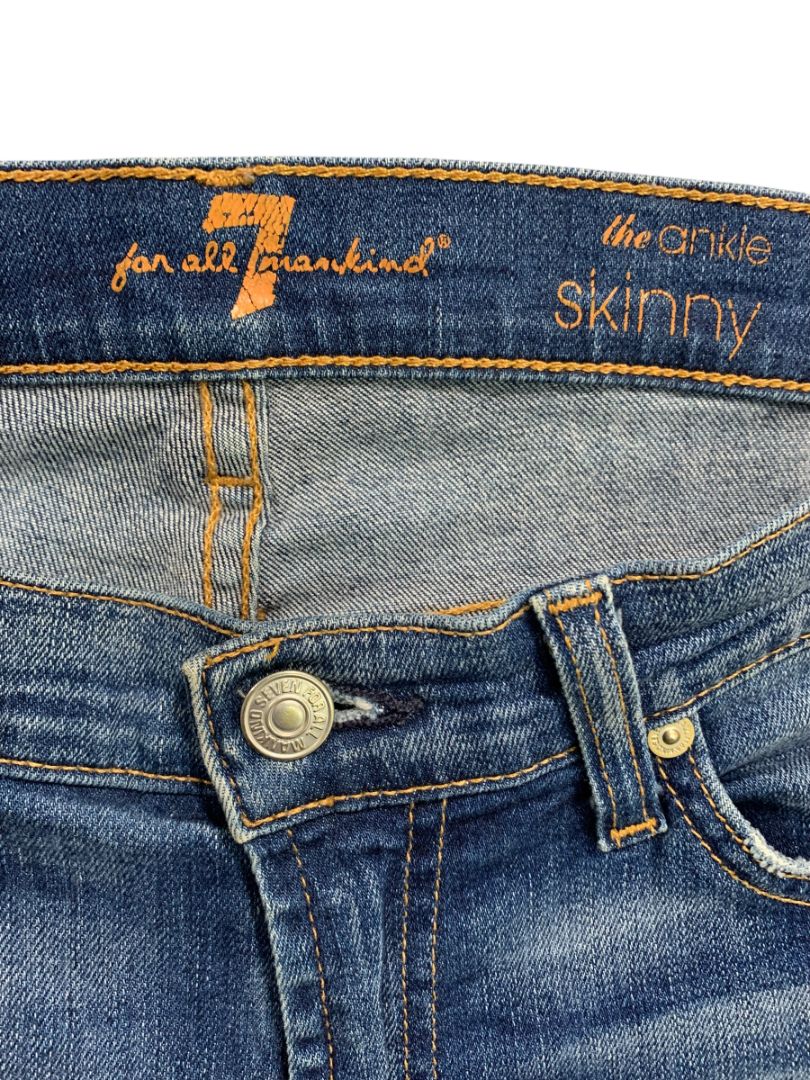 Size 25 7 for All Mankind Blue Distressed The Ankle Skinny Womens Jeans
