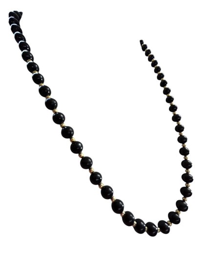 Vintage Black Beaded Necklace Goldtone Spacers Box Clasp 25"