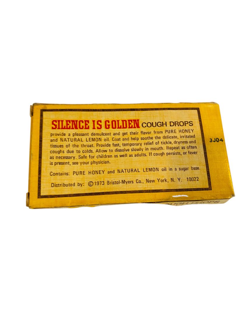 Silence Is Golden 1973 Bristol Meyers Cough Drops Box