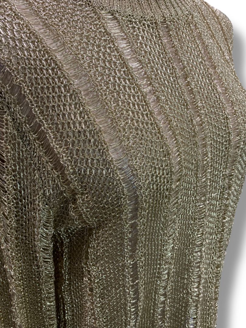 Medium HWRE Anthropologie Womens Loose Knit Metallic Sweater Gold