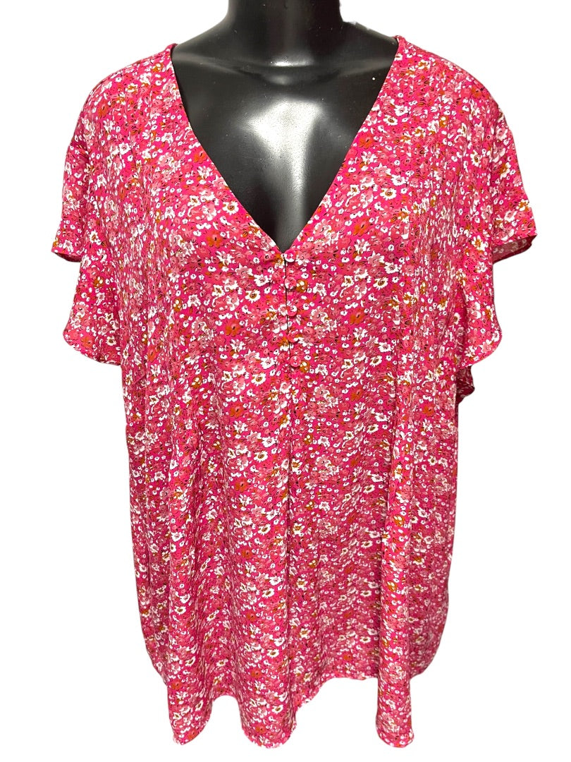 Size 3X Carolina Belle Montreal Cap Sleeve Floral Shirt Pink Womens