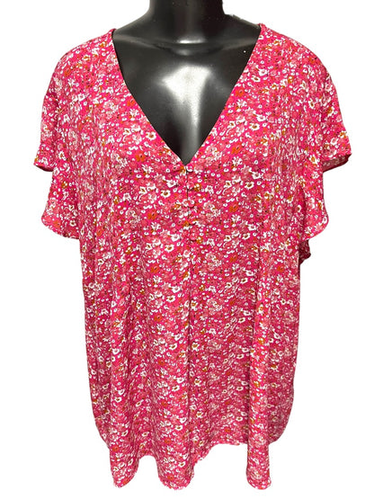 Size 3X Carolina Belle Montreal Cap Sleeve Floral Shirt Pink Womens