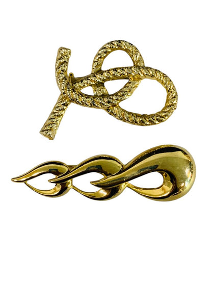 Set of 2 Goldtone Brooches Knot Rope 2.25" Abstract Design 3"