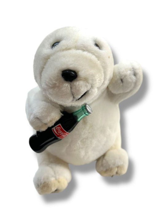 1990s Coca-Cola Stuffed Animal Polar Bear Plush 7" Coke Bottle