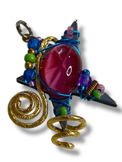 2010 Signed Liztech Star Pendant Handcrafted 34 mm Multicolor Whimsical