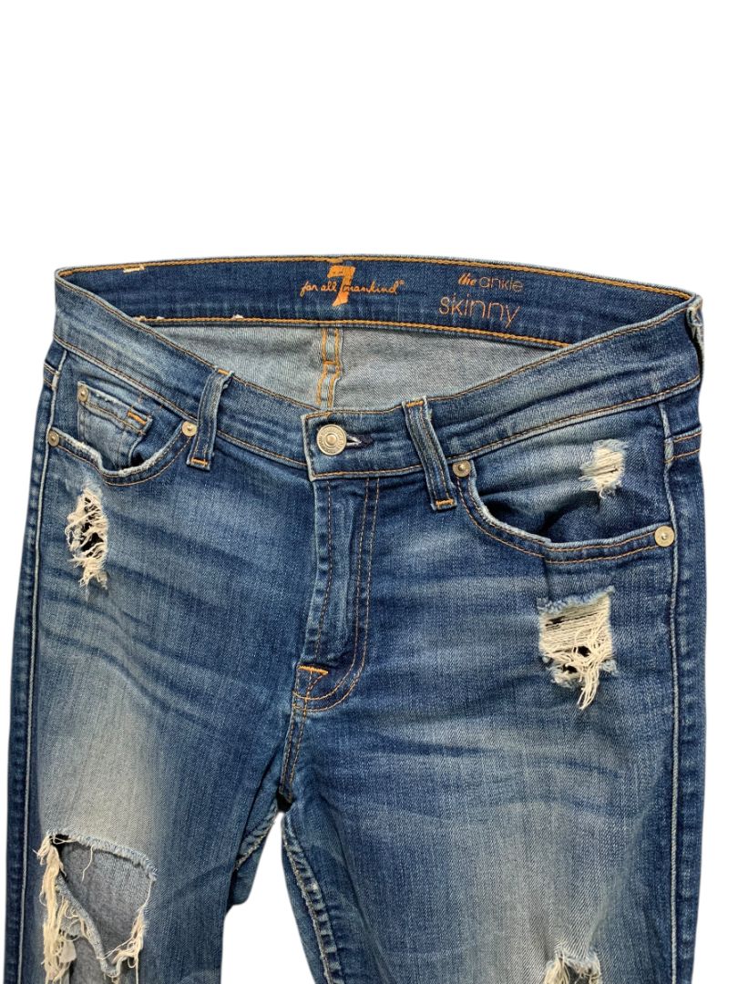 Size 25 7 for All Mankind Blue Distressed The Ankle Skinny Womens Jeans