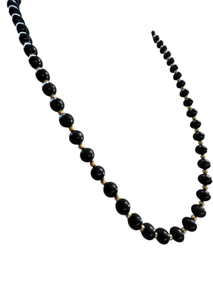 Vintage Black Beaded Necklace Goldtone Spacers Box Clasp 25"