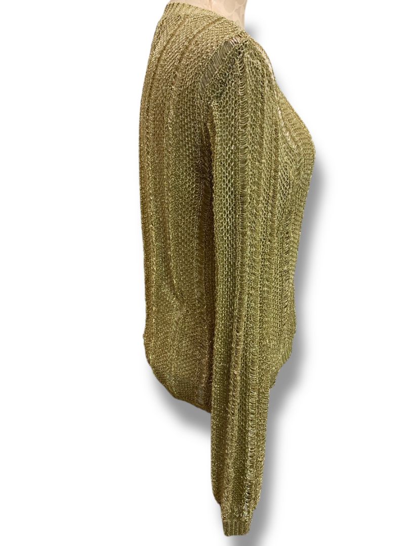 Medium HWRE Anthropologie Womens Loose Knit Metallic Sweater Gold