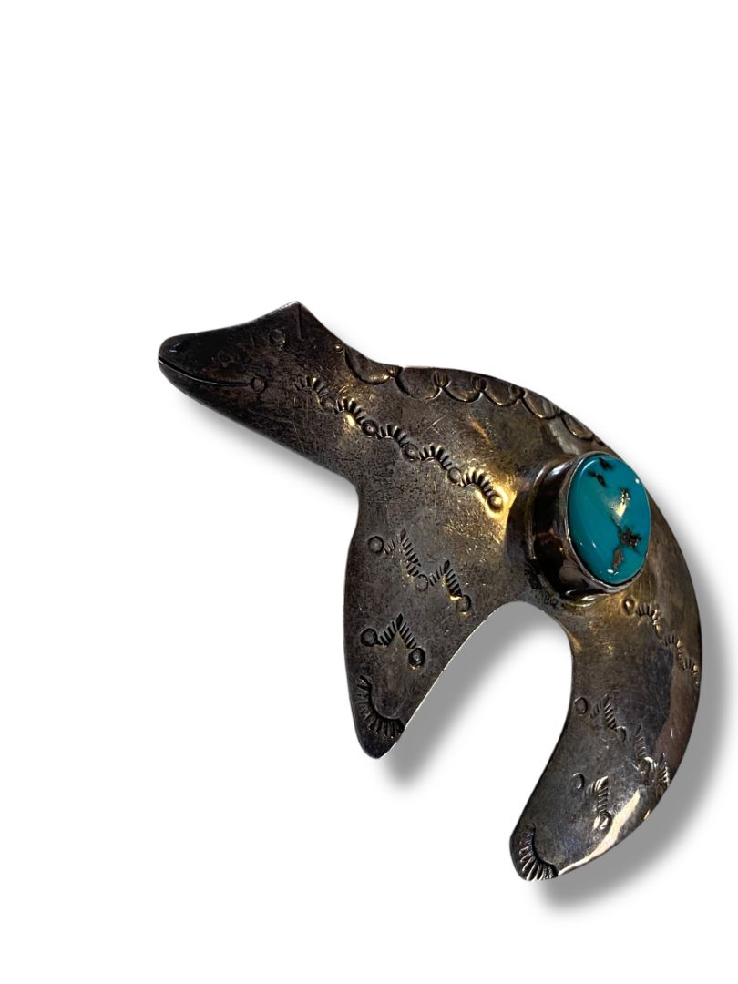 Nakai Navajo Sterling Silver Bear Brooch 42mm Turquoise