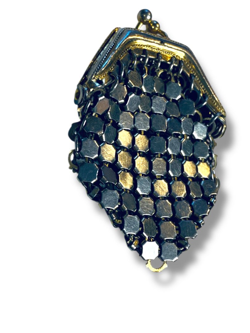 Small 2.25" Change Accessory Purse Hinged Silvertone Goldtone Mesh