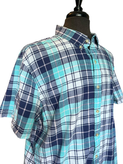 Size XXL Izod Saltwater Short Sleeve Plaid Shirt Button Down