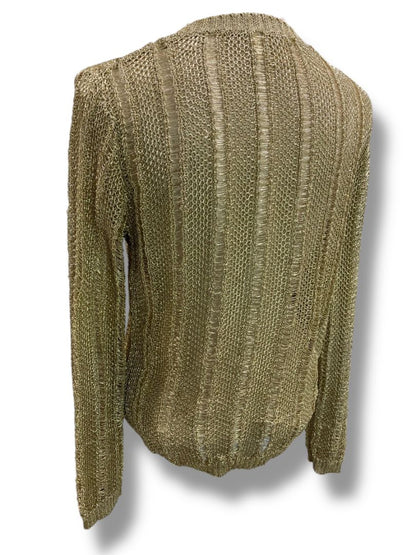 Medium HWRE Anthropologie Womens Loose Knit Metallic Sweater Gold