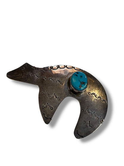 Nakai Navajo Sterling Silver Bear Brooch 42mm Turquoise
