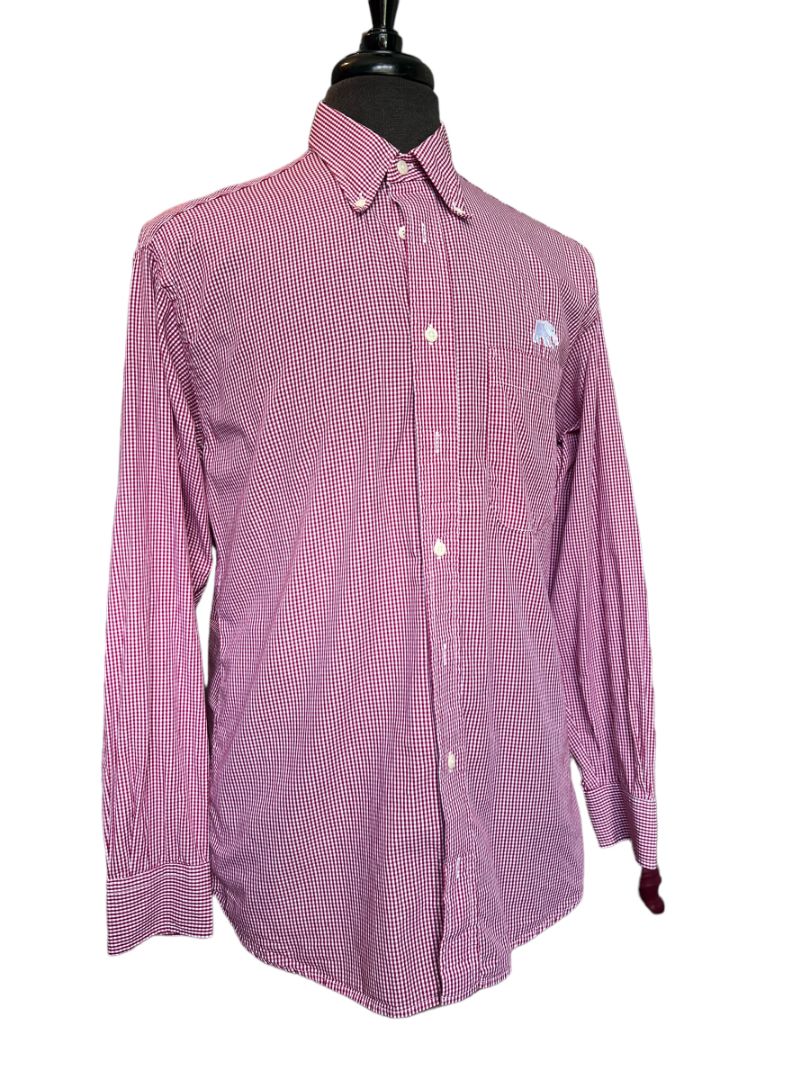 Size Medium Alabama Crimson Tide Elephant Men's Button Down Shirt Checked Long Sleeve