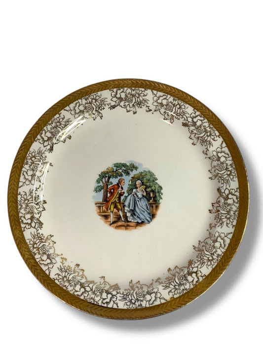 Vintage Taylor Smith Taylor TS&T Victorian Couple 8.75" Plate 22K Gold Trim
