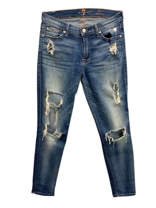 Size 25 7 for All Mankind Blue Distressed The Ankle Skinny Womens Jeans