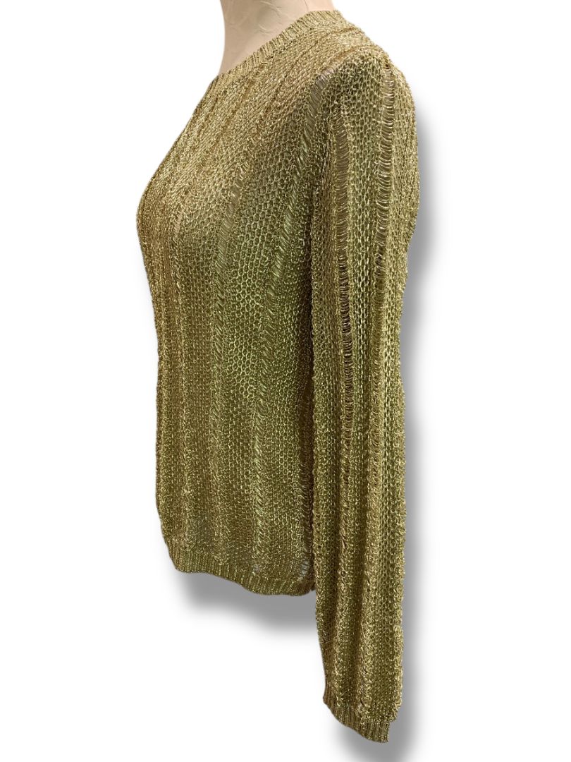 Medium HWRE Anthropologie Womens Loose Knit Metallic Sweater Gold