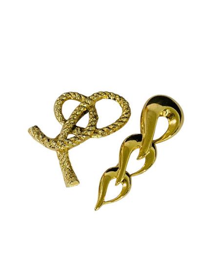Set of 2 Goldtone Brooches Knot Rope 2.25" Abstract Design 3"